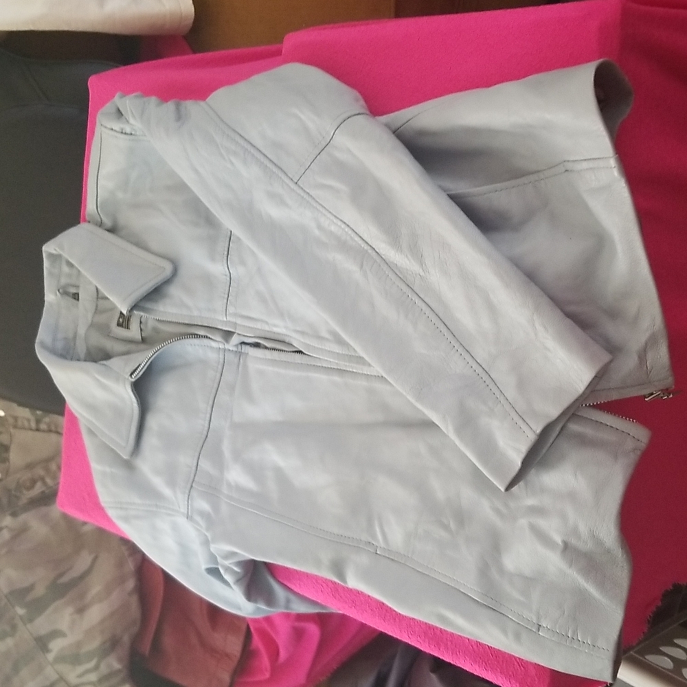 $20 add on - ready for spring leather baby blue jacket